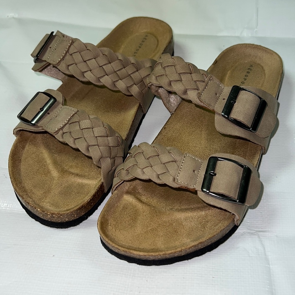 Faux Leather Braided Double-Strap Slide Sandal